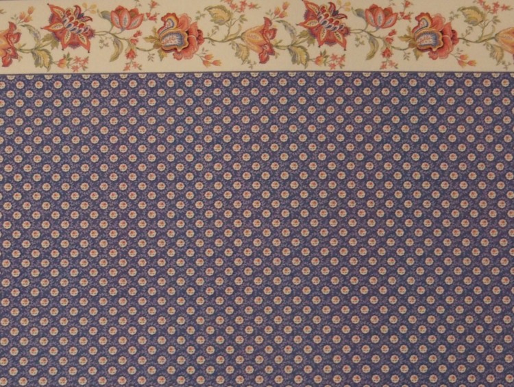 Navy with Flowers Dollhouse Wallpaper - Click Image to Close